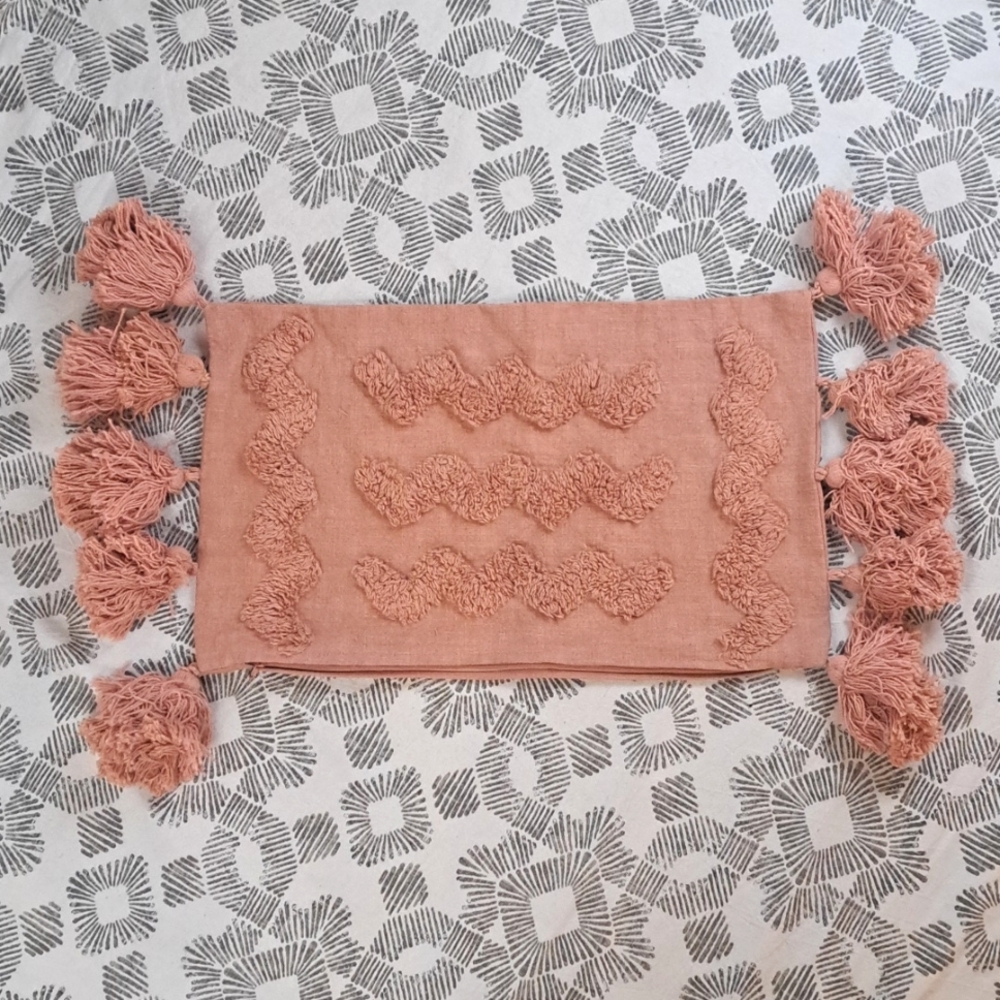 Anthropologie Coral Textured Tassel Accent Pillow Cover